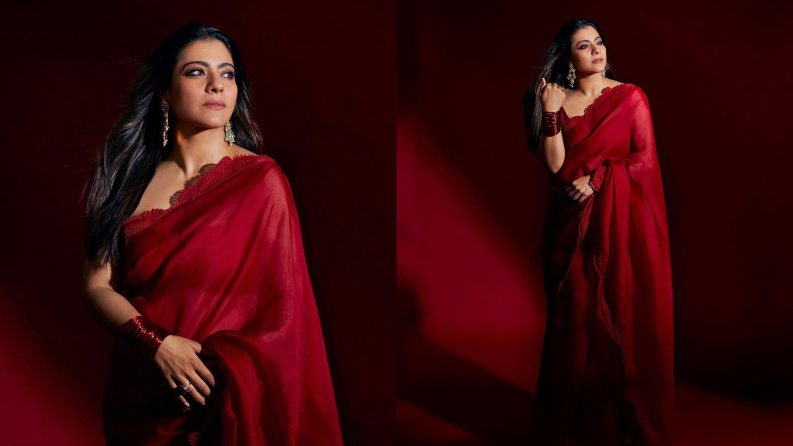 The ever gorgeous @kajol in our rose printed organza sari with