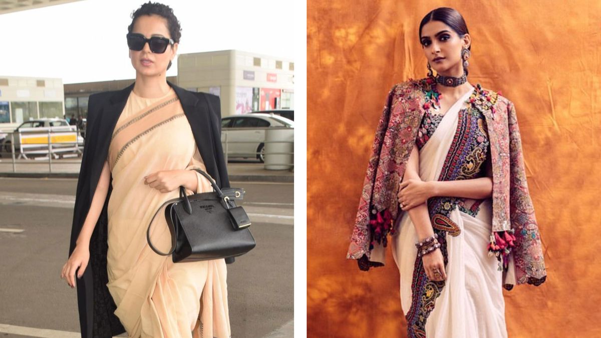 Buy Farha Syed Black & Multi Drape Saree With Blazer & Bustier with  Stitched online