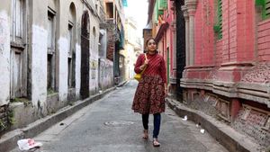Sumona exploring a bylane near Sova Bazar Rajbari in north Kolkata.