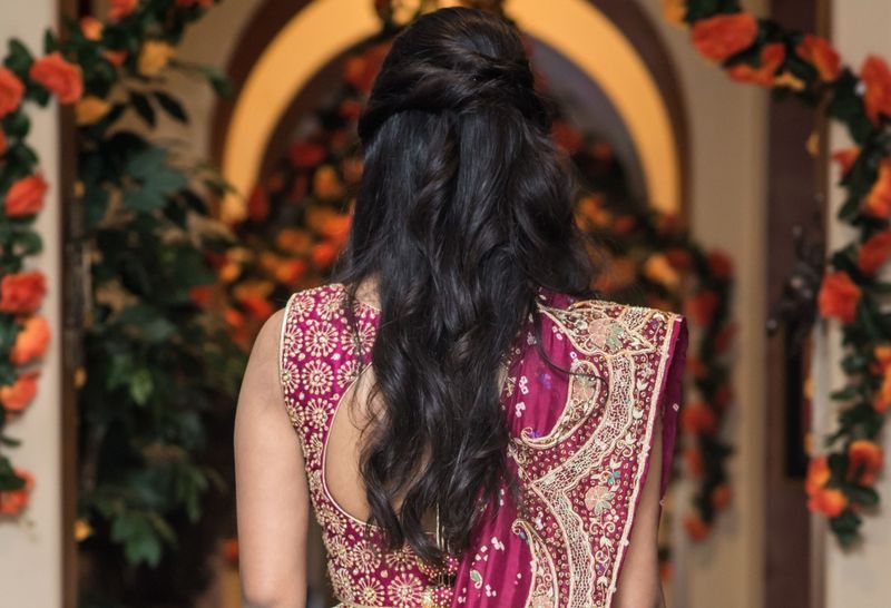 Lengthy Coiffure On Lehenga | Lehenga hairstyles, Open hairstyles, Indian  wedding hairstyles