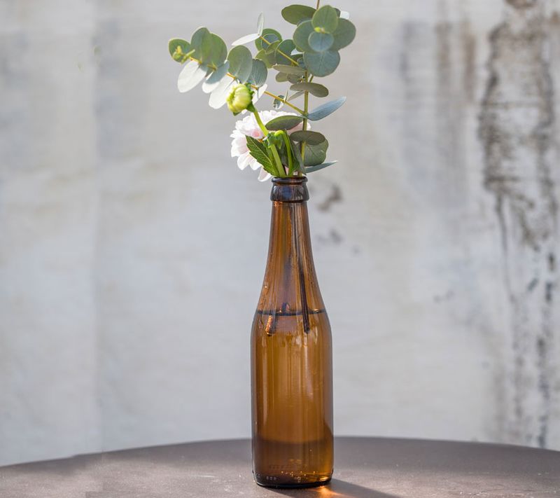 Decorating for Fall with Amber Glass Bottles with a Two-Tone Twist!