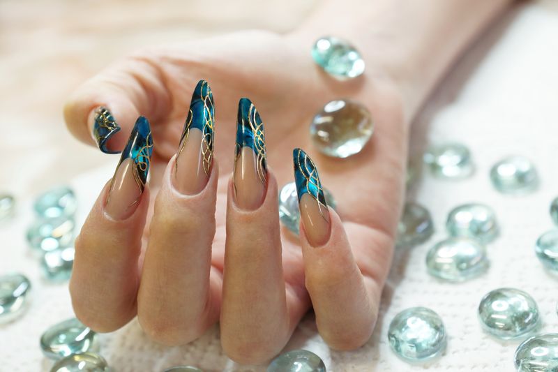 Stylish Nail Art Design Ideas To Wear in 2021 : Mix and Match Blue nails