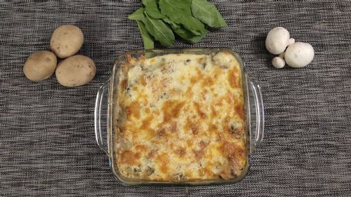 Spinach, Mushroom, Potato Casserole 