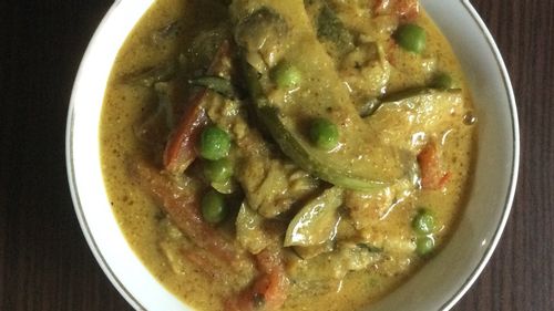 Creamy mushroom with green brinjal