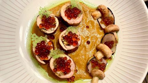 Chicken mushroom kassa roulade