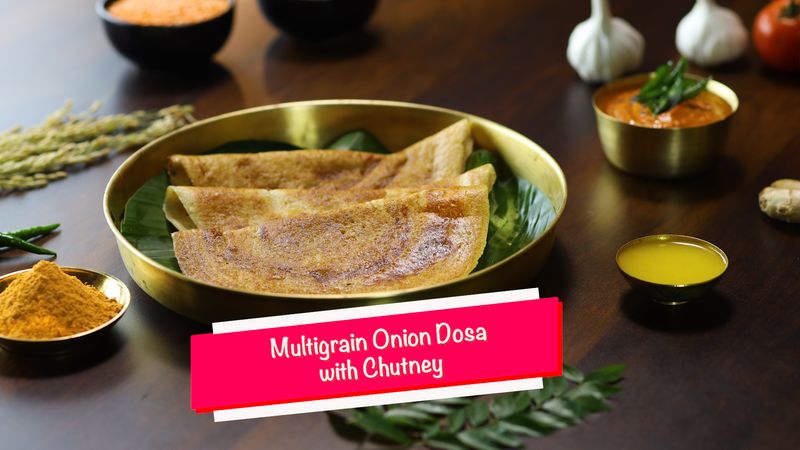Multigrain Onion Dosa with Chutney
