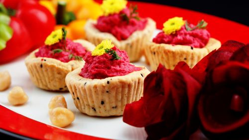 *Baked Purple Yam ( Suran )Falafel with Beetroot Hummus*